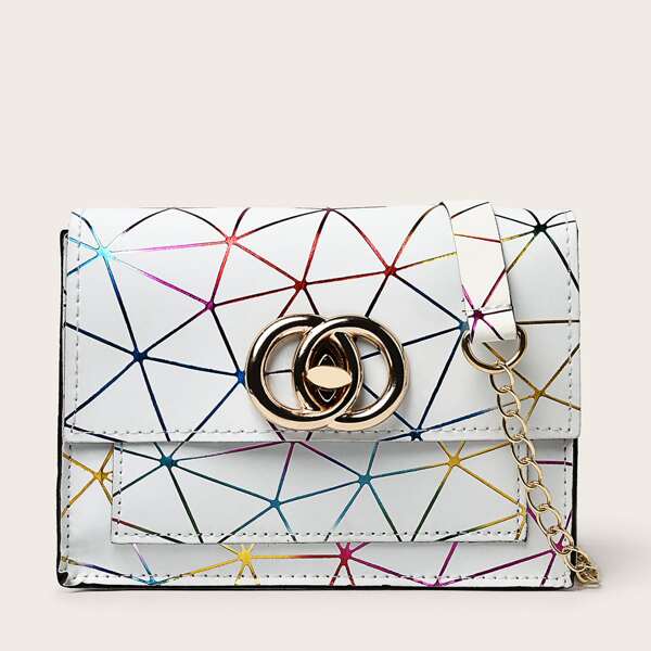 

Geometric Pattern Chain Bag, White