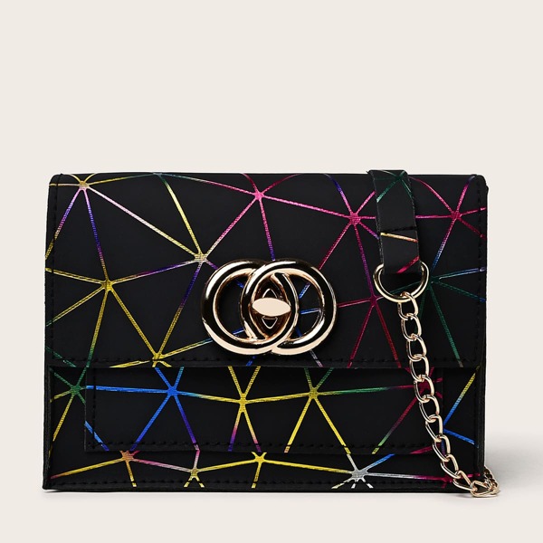 

Geometric Pattern Chain Bag, Black