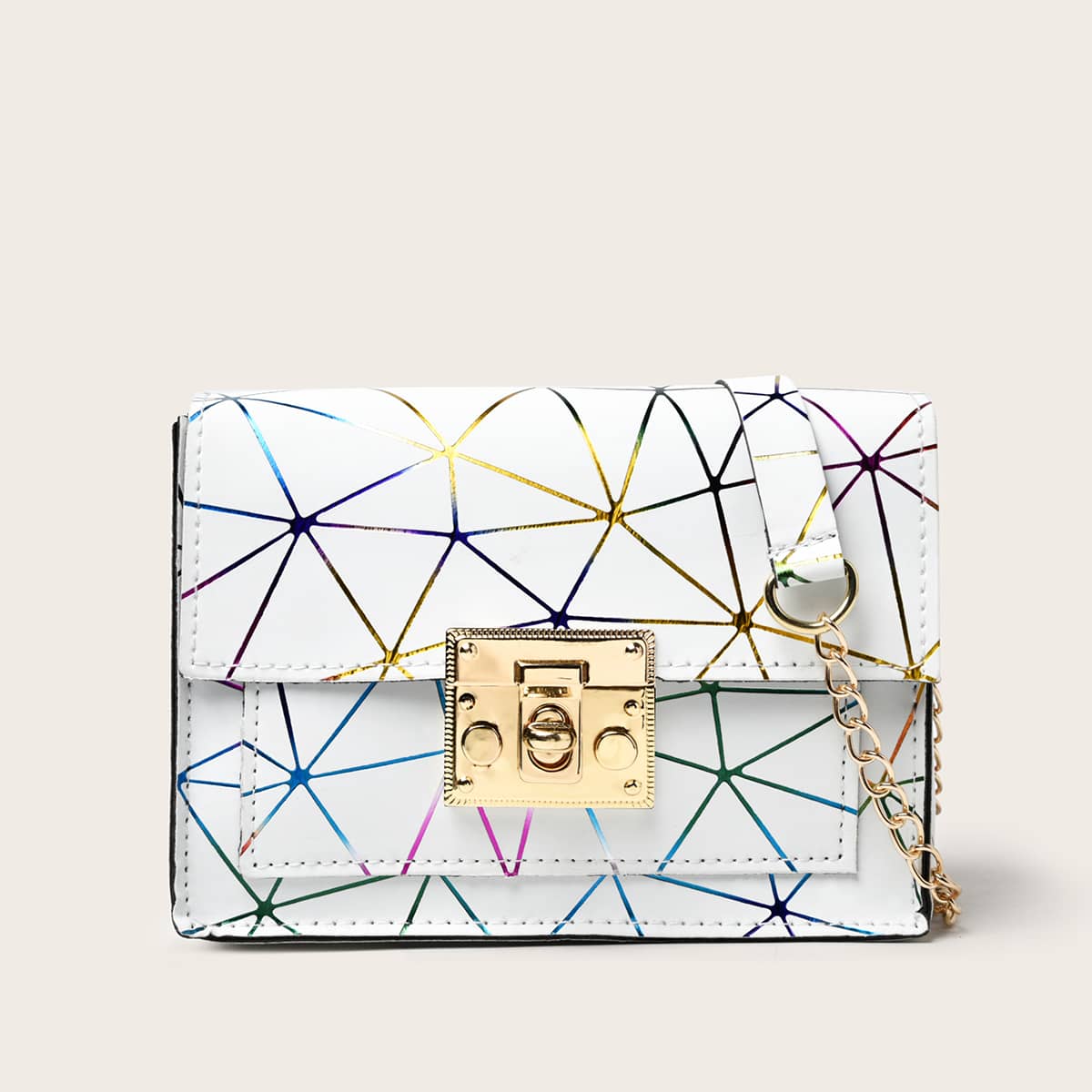 

Geometric Pattern Chain Bag, White