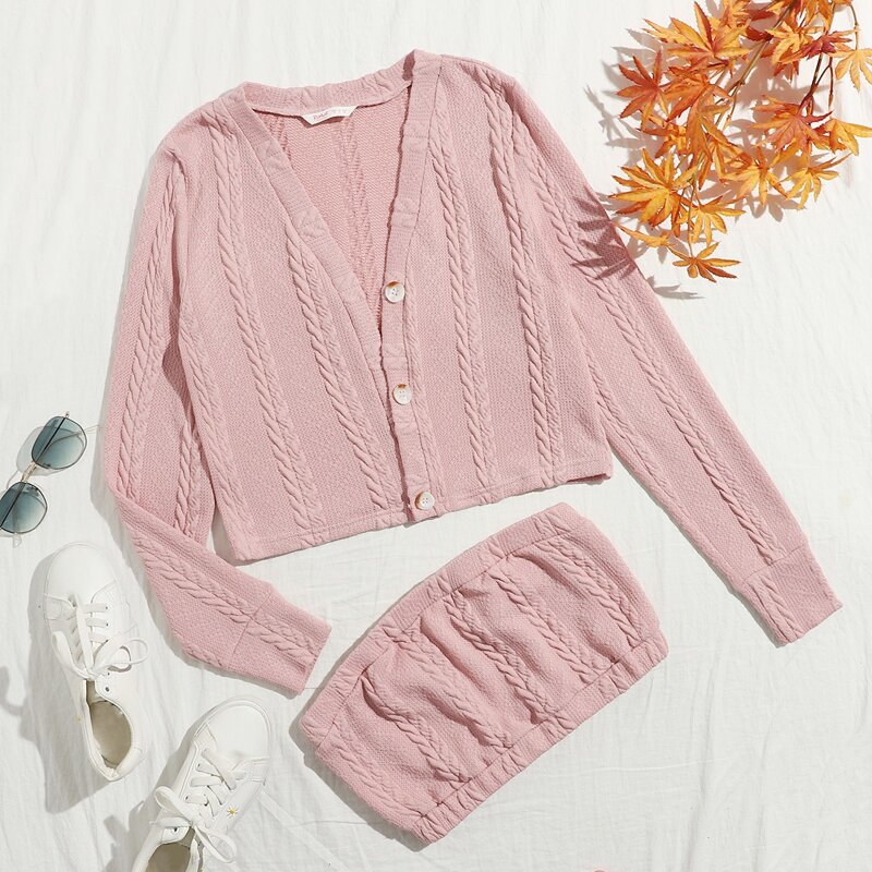 

Solid Tube Top & Button Front Cardigan, Dusty pink