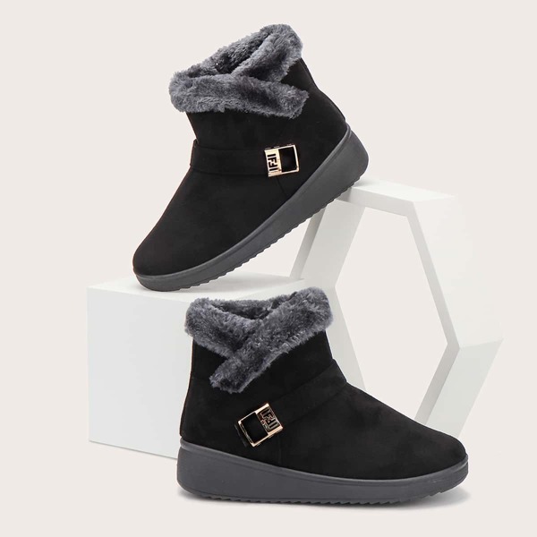 

Metal Decor Fluffy Ankle Boots, Black