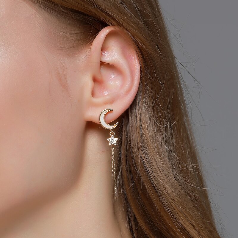 

Star Moon Decor Long Strip Drop Earrings, Gold