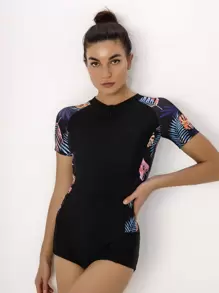 Swim SPRTY Bañador una pieza con cremallera tropical - Negro - Ver 1