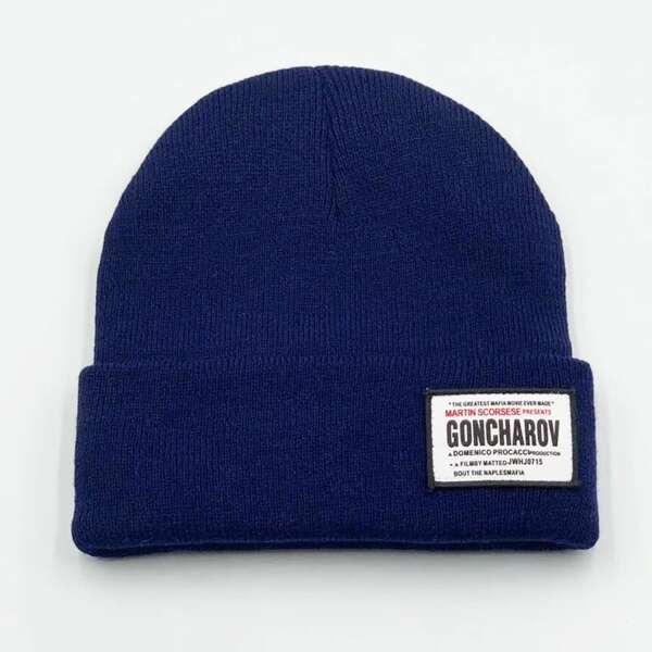 

Letter Patched Knit Beanie, Blue