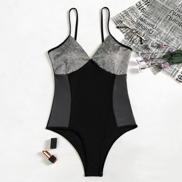 

Contrast Mesh One Piece Swimsuit, Black