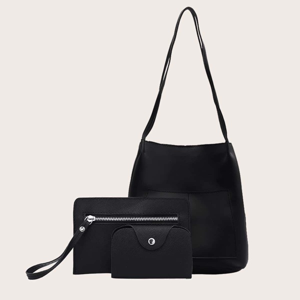 

3pcs Minimalist Tote Bag Set, Black