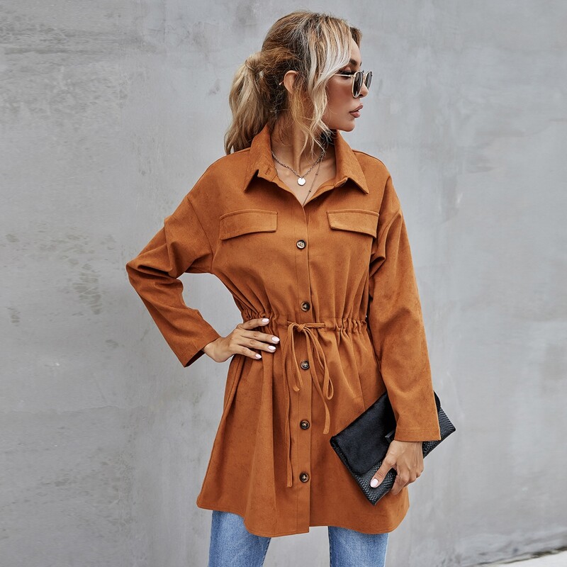 

Drop Shoulder Drawstring Knot Coat, Ginger
