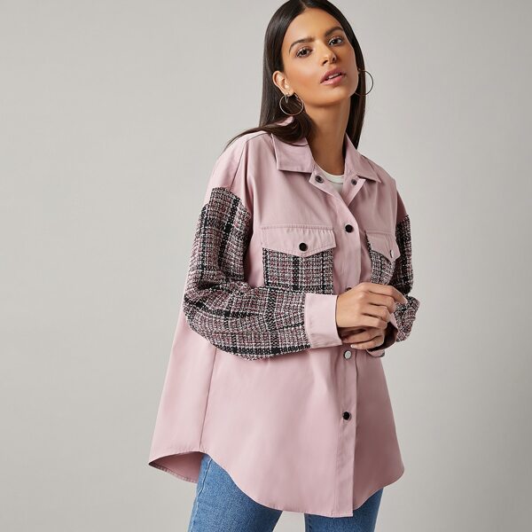 

Flap Pocket Curved Hem Coat, Dusty pink