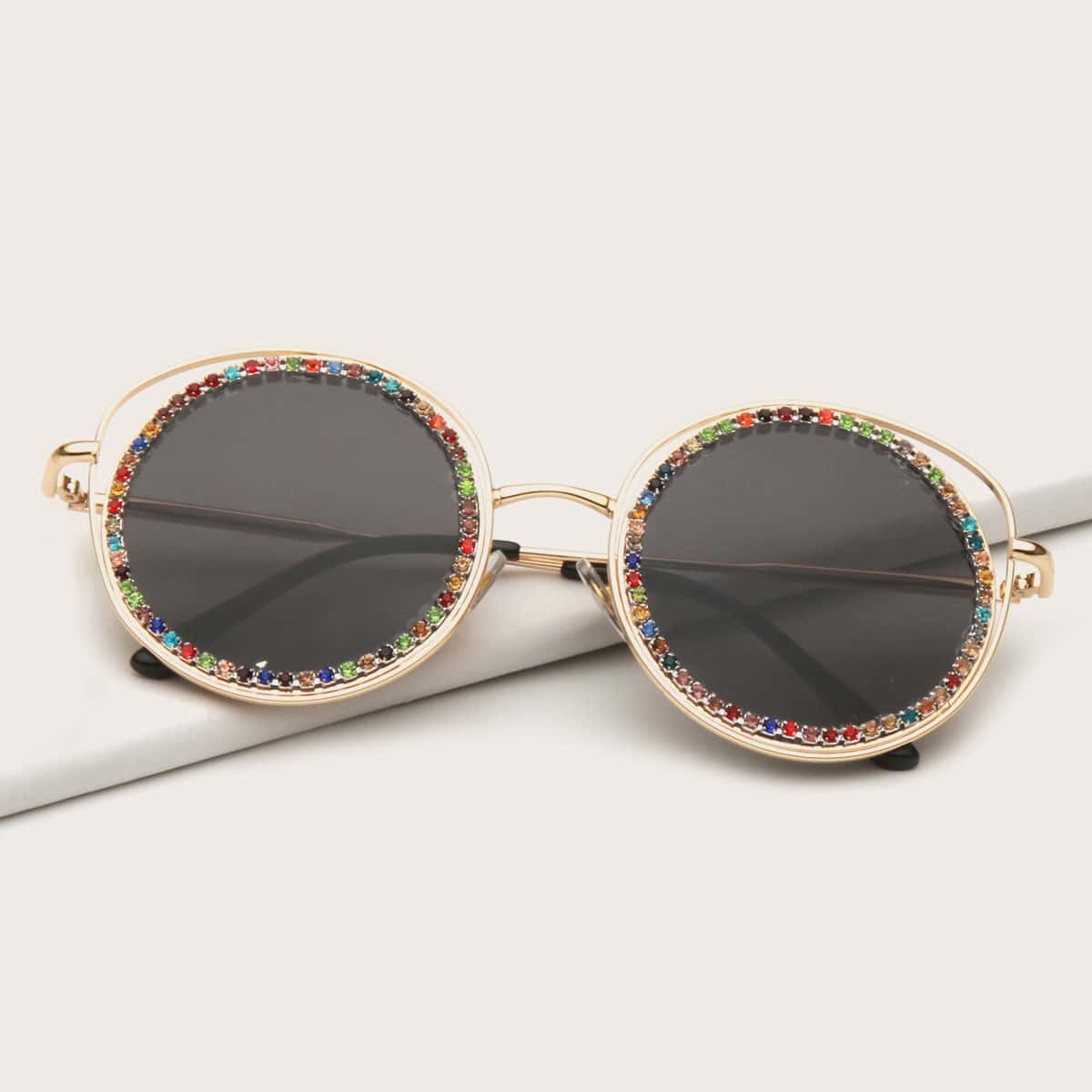 

Rhinestone Round Frame Sunglasses