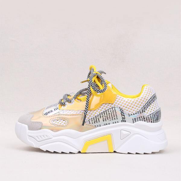 

Lace-up Front Letter Graphic Chunky Sneakers, Yellow