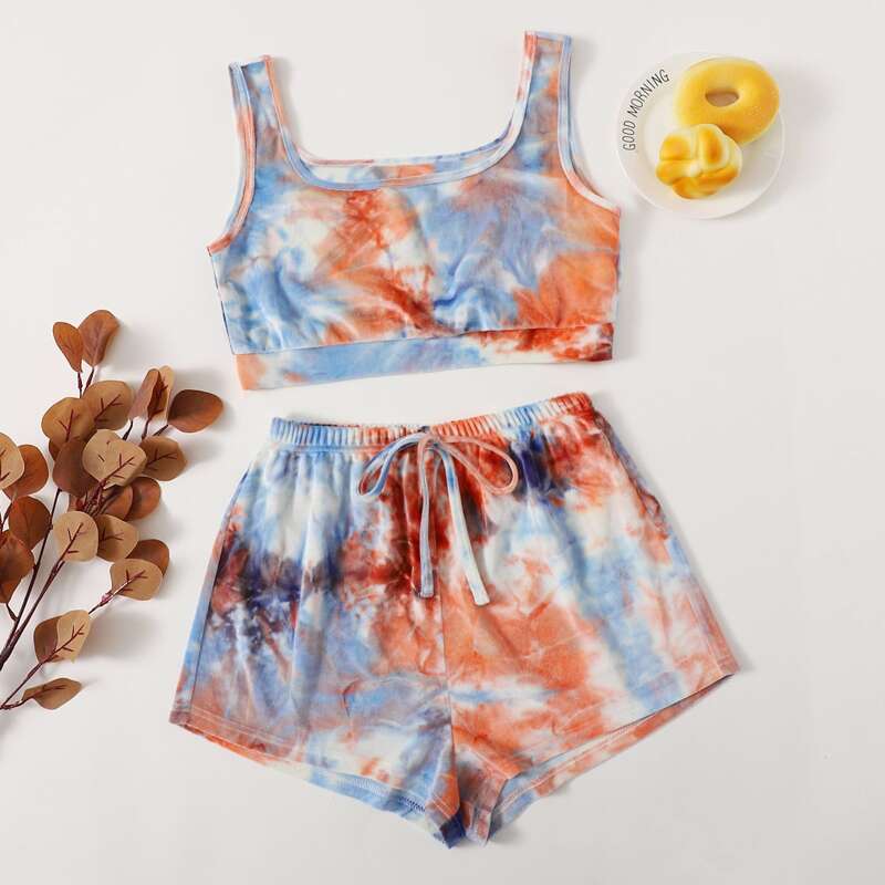 

Tie Dye Tank Top & Shorts PJ Set, Multicolor