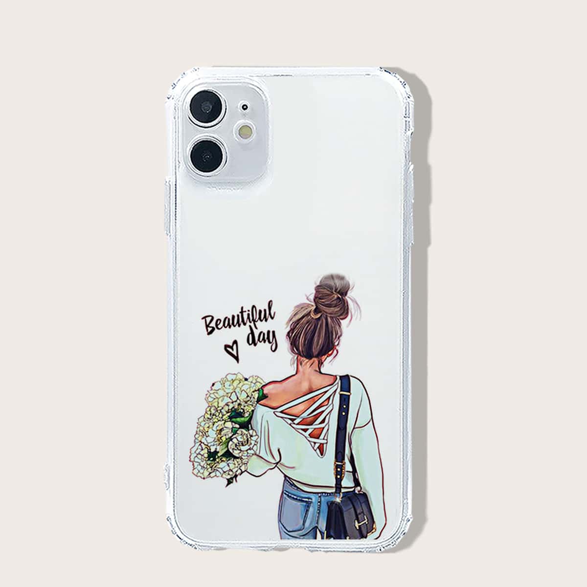 

Girl & Letter Graphic iPhone Case, Multicolor