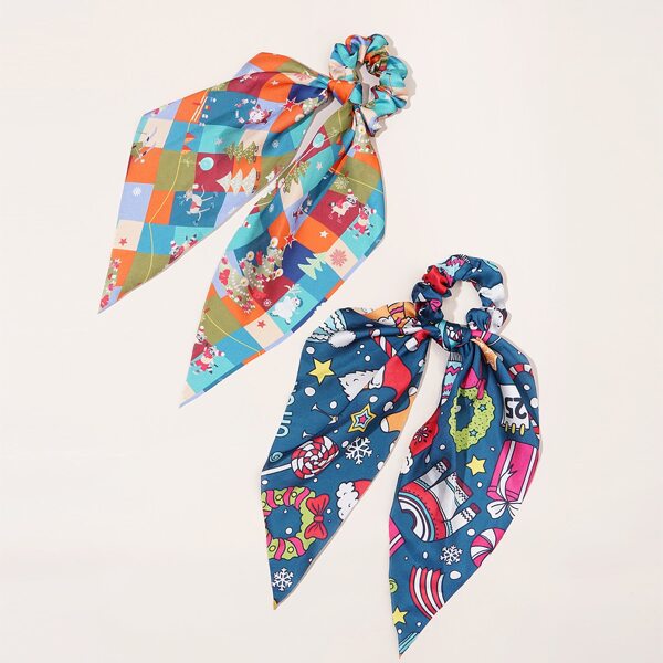 

2pcs Christmas Pattern Scrunchie Scarf, Multicolor
