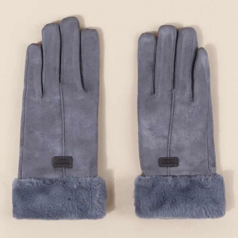 

Fluffy Trim Gloves, Grey