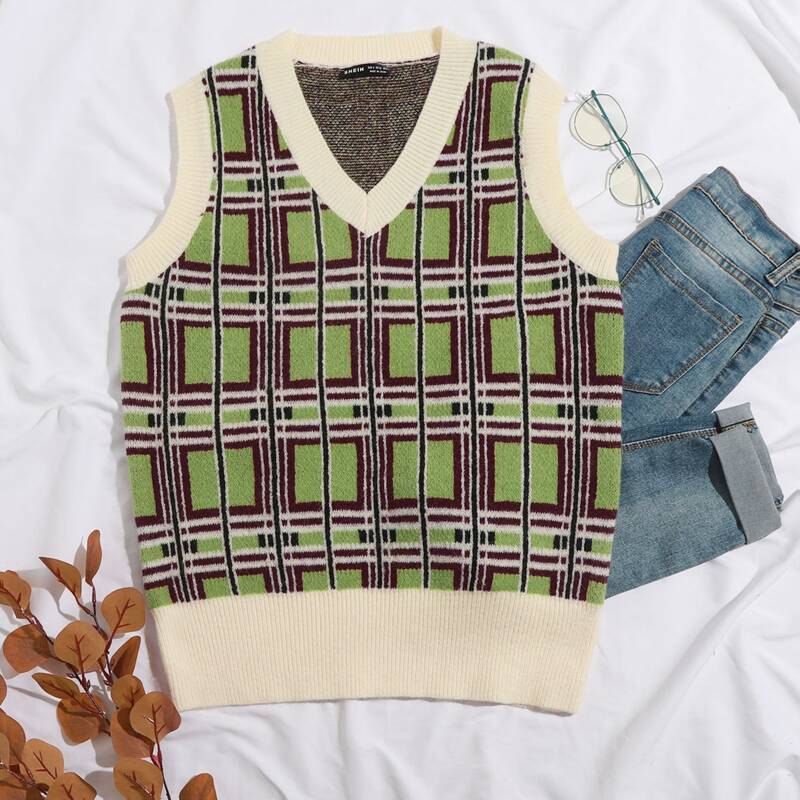 

Plaid Pattern Sweater Vest, Multicolor
