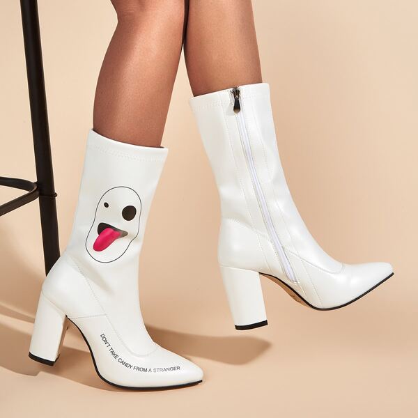 

Halloween Graphic Chunky Heeled Boots, White