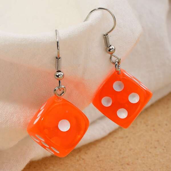 

Dice Charm Drop Earrings, Orange