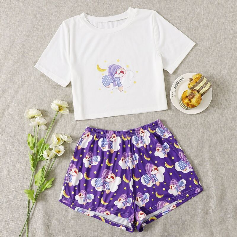 

Cartoon Animal Tee & Shorts PJ Set, Multicolor