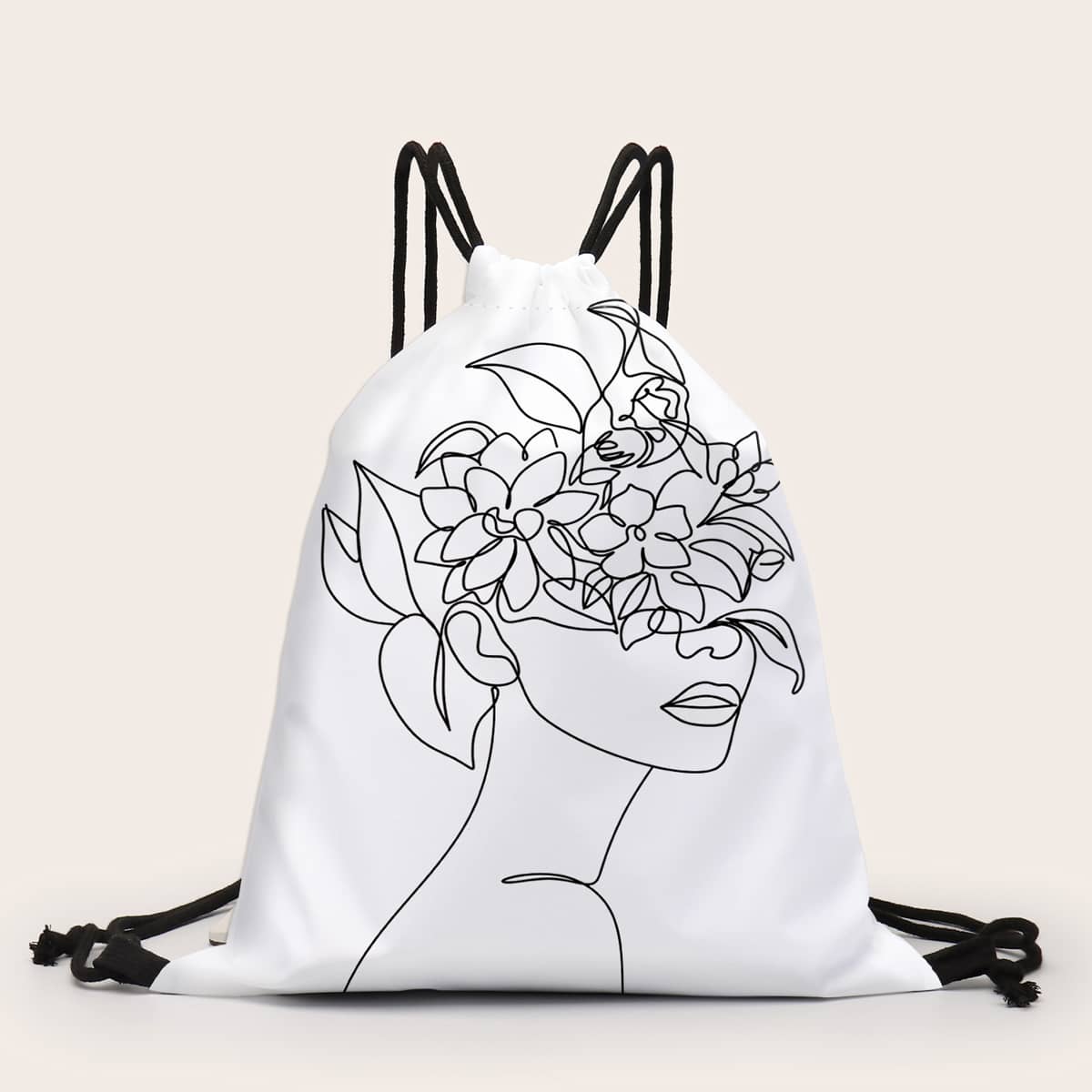 

Figure Graphic Drawstring Backpack, White
