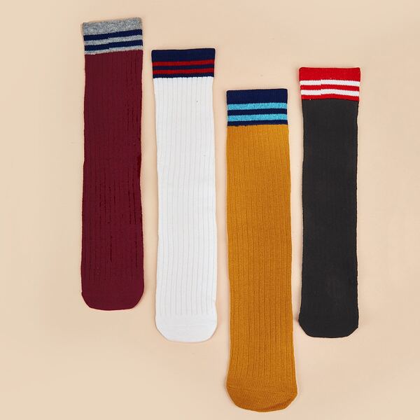 

4pairs Toddler Girls Striped Pattern Long Socks, Multicolor