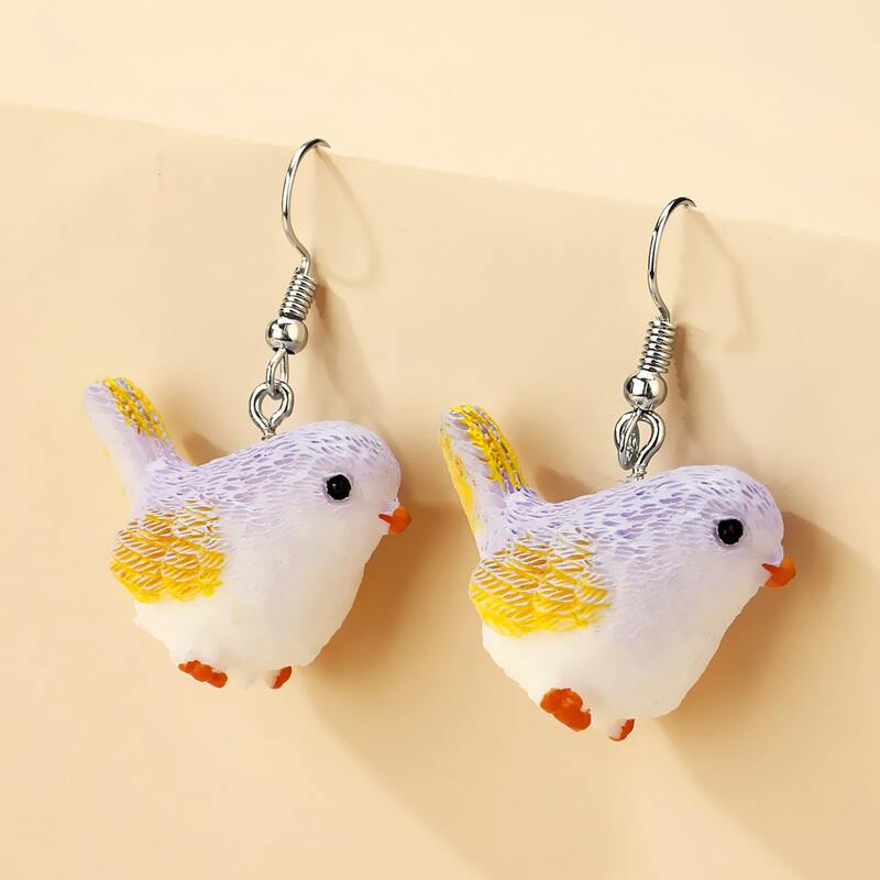

Cartoon Bird Drop Earrings, Purple