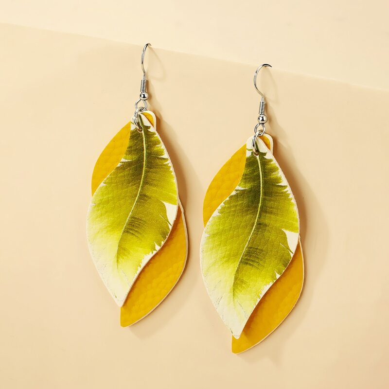 

Feather Design Drop Earrings, Yellow