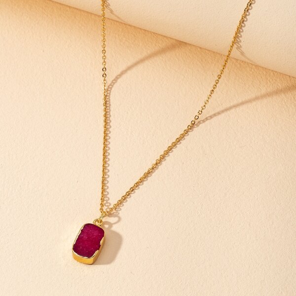 

Stone Pendant Necklace, Red