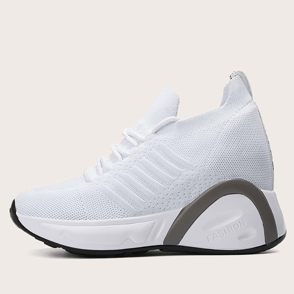 

Lace Up Decor Knit Chunky Sneakers, White