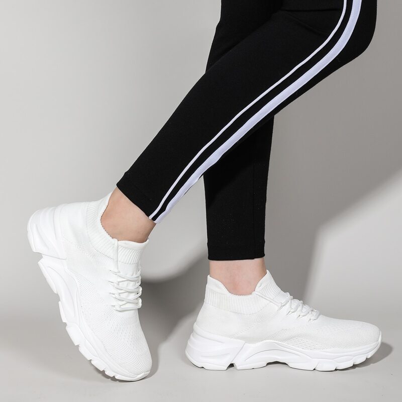 

Lace Up Decor Knit Chunky Sneakers, White