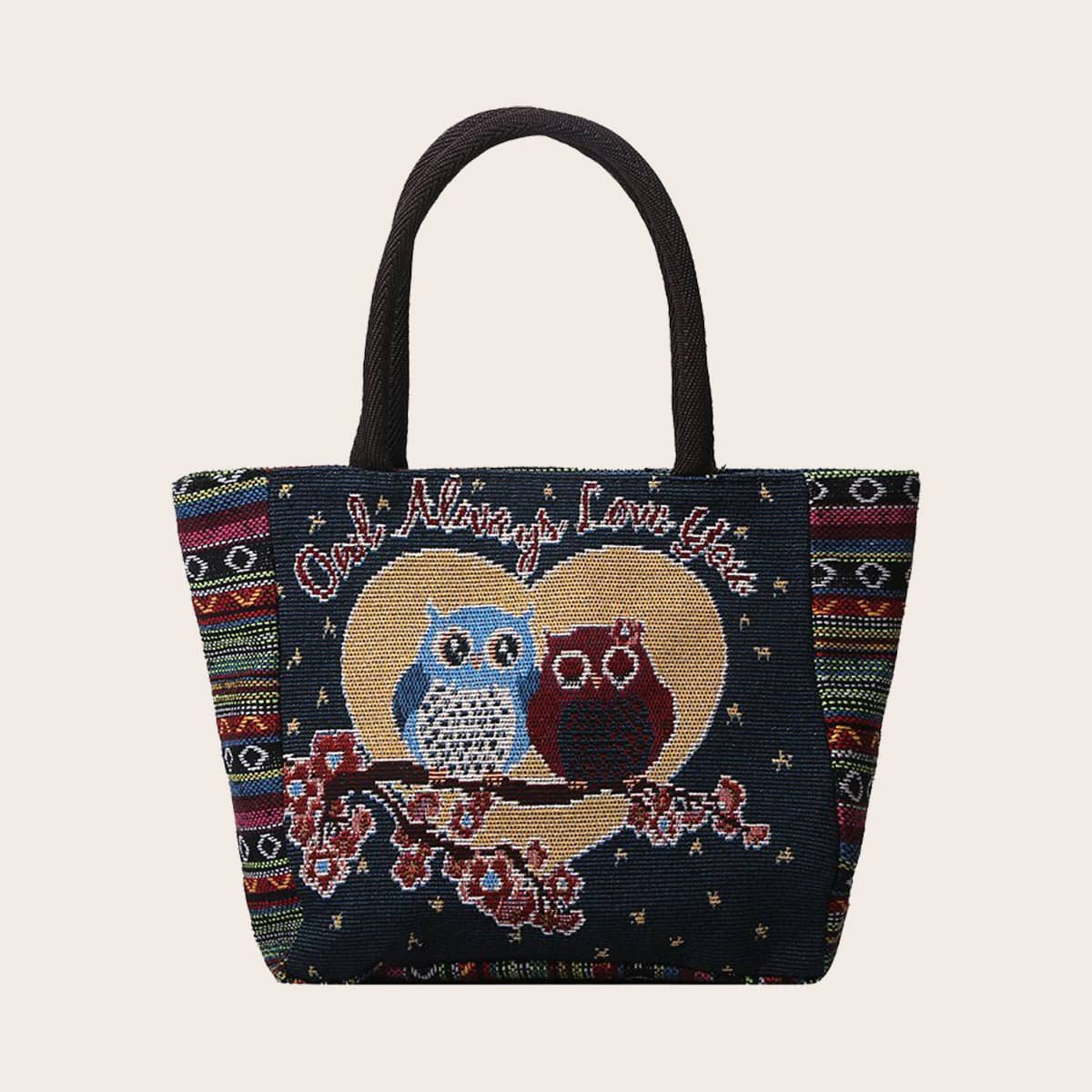 

Cartoon Graphic Tote Bag, Multicolor