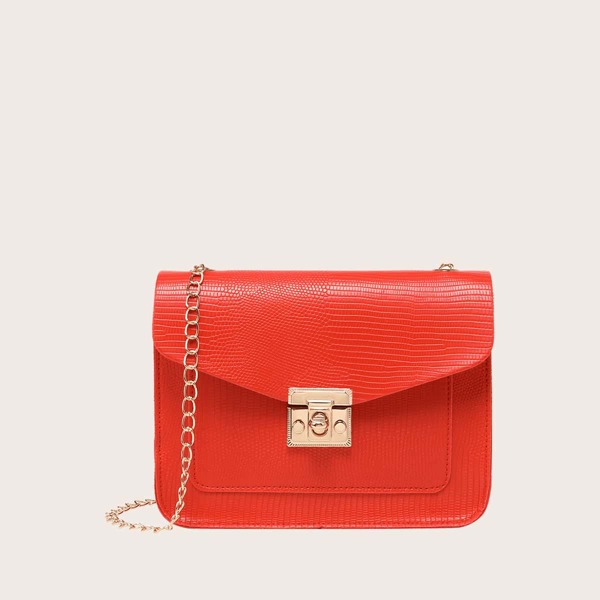 

Lizard Embossed Chain Bag, Red