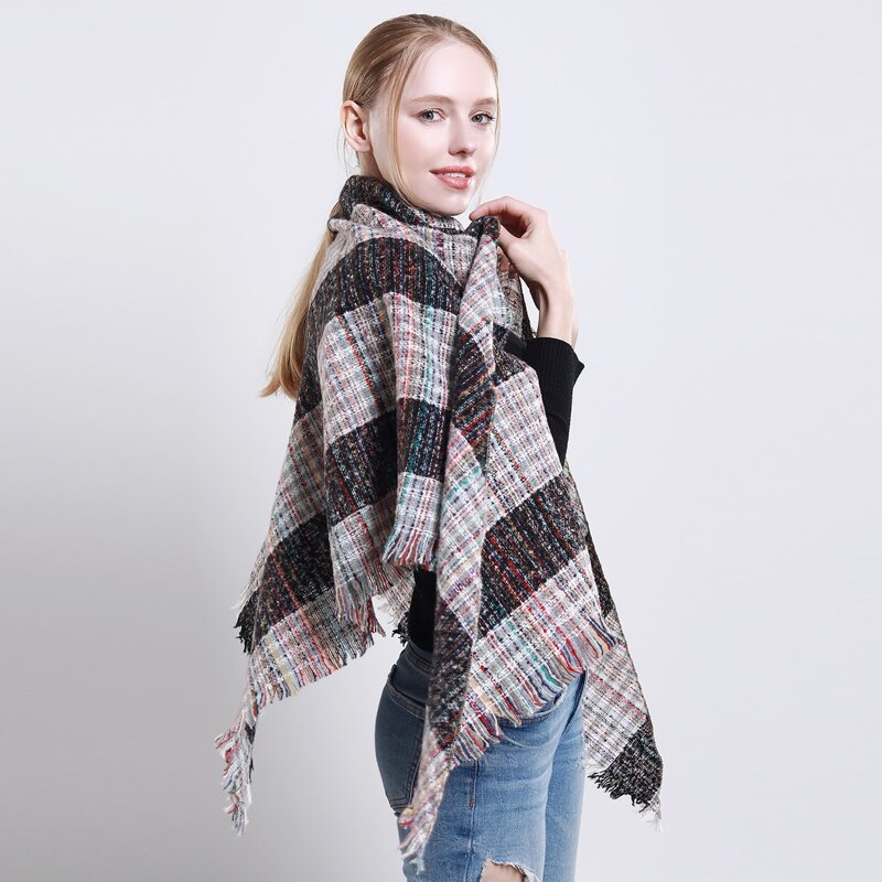 

Plaid Raw Hem Scarf, Multicolor