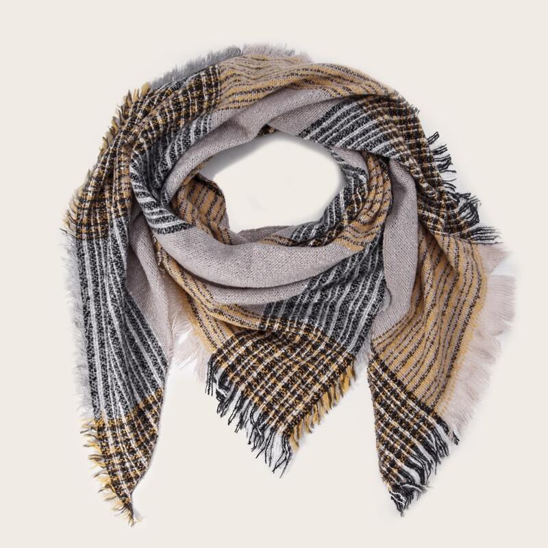 

Plaid Raw Hem Scarf, Multicolor