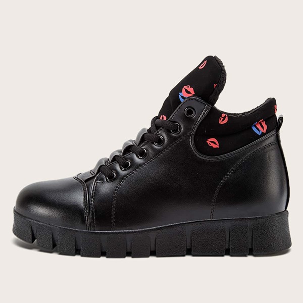 

Lips Graphic Lace-up Front Sneakers, Black