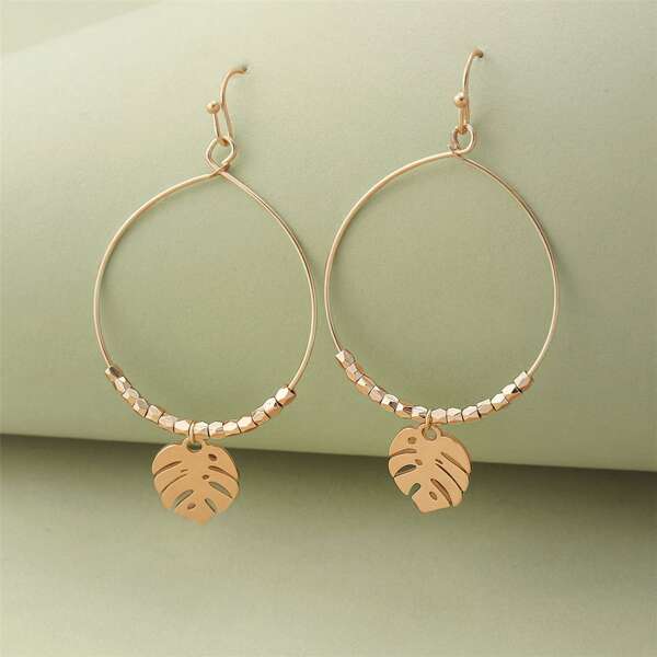 

Leaf Charm Drop Earrings, Gold