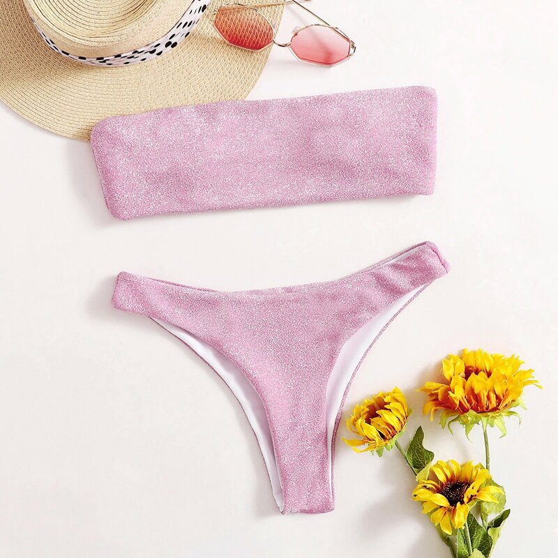 

Bright Silk Bandeau Bikini Swimsuit, Baby pink