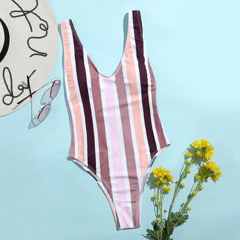 

Stripe Scoop Neck One Piece Swimsuit, Multicolor