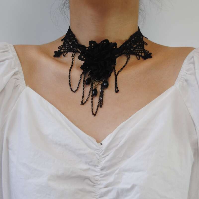 

Hollow Out Lace Necklace, Black