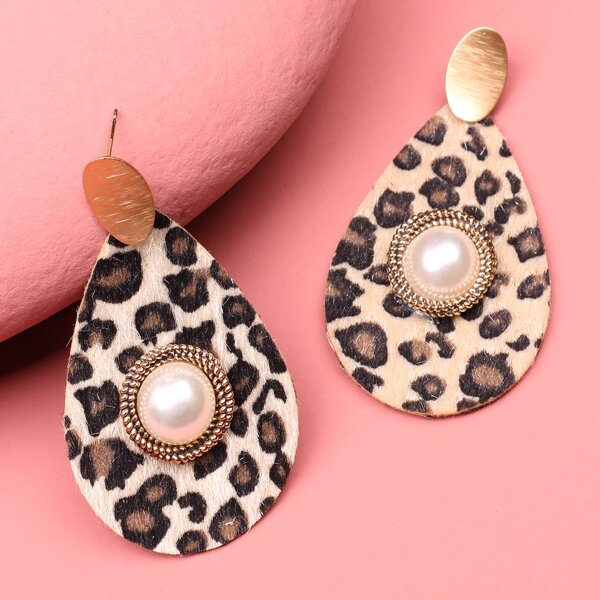 

Leopard Pattern Water Drop Earrings, Multicolor