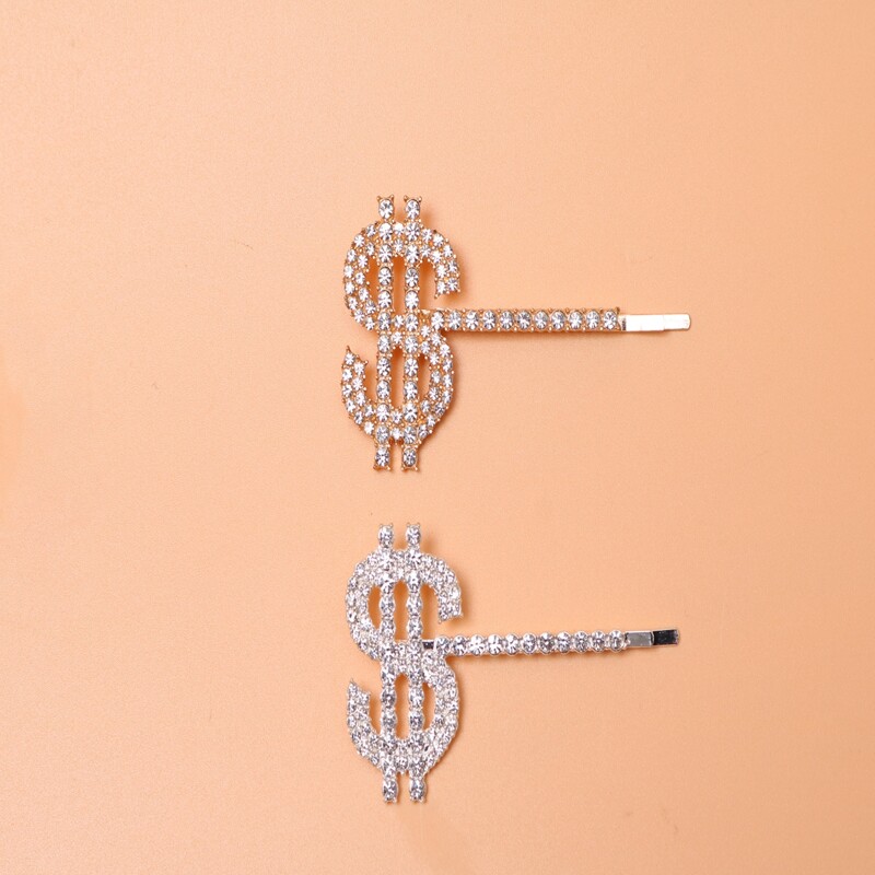 

2pcs Rhinestone Dollar Sign Bobby Pin, Multicolor