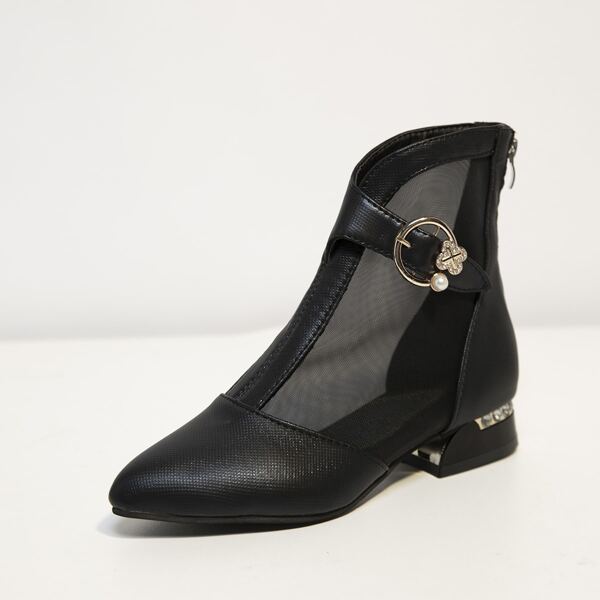 

Buckle Decor Mesh Panel Chunky Boots, Black