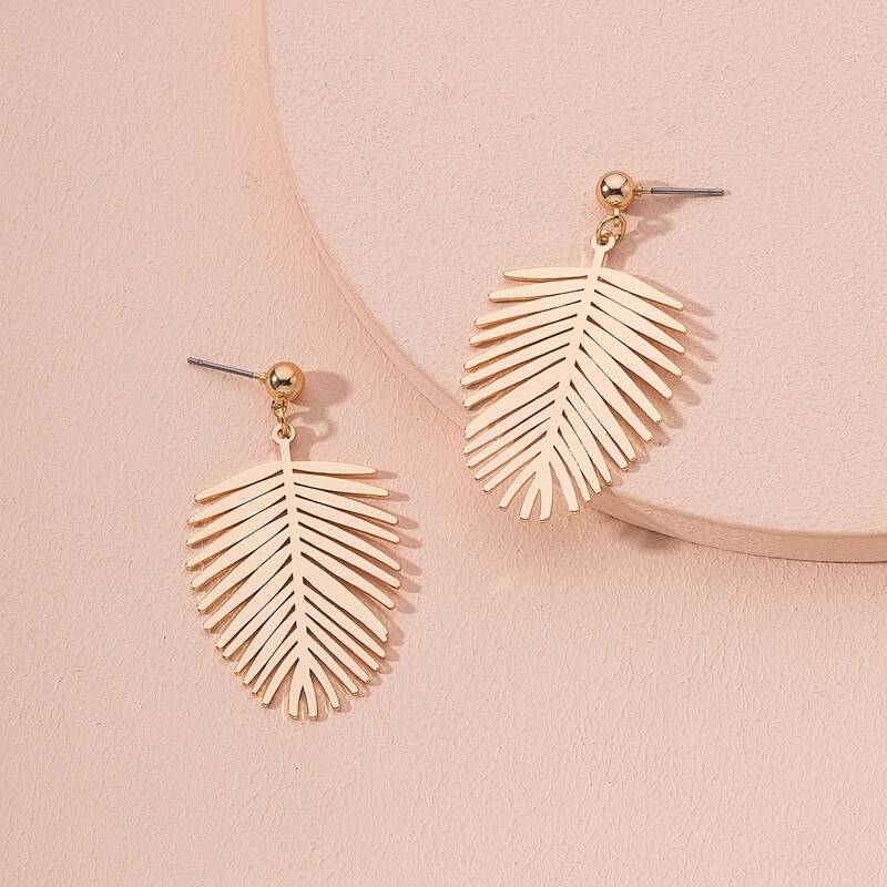 

Leaf Charm Drop Earrings, Gold