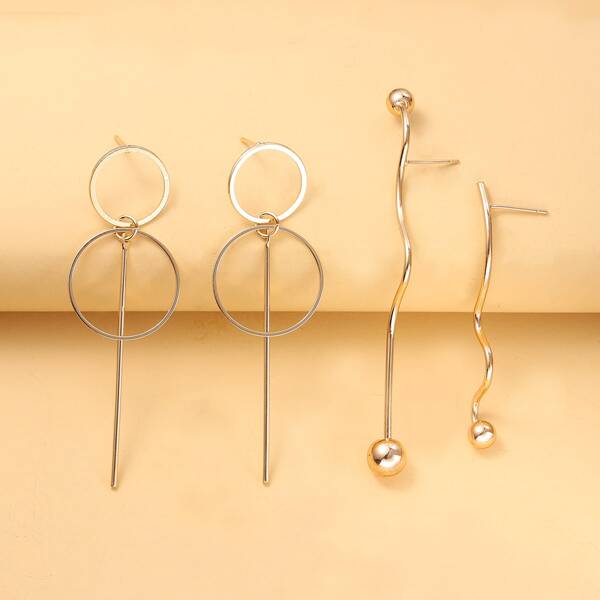 

2pairs Round Design Earrings, Gold