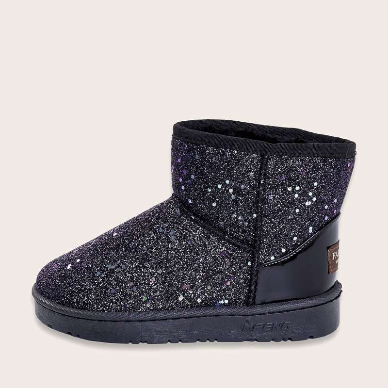 

Glitter Decor Wide Fit Snow Boots, Black