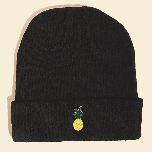 

Pineapple Embroidery Knit Beanie, Black