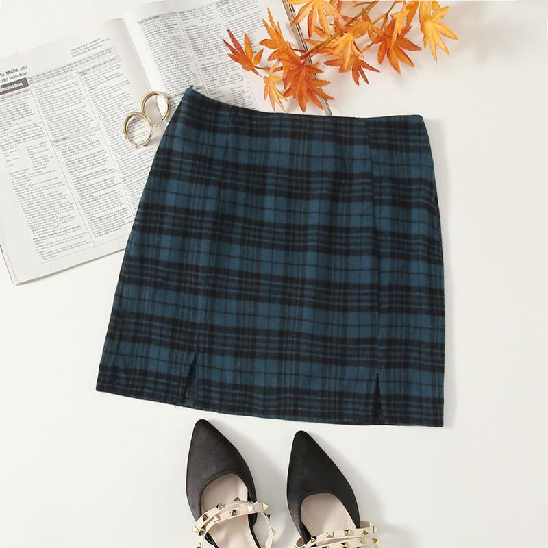 

Split Hem Zipper Plaid Skirt, Multicolor