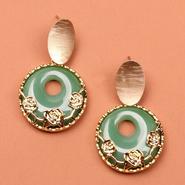 

Hollow Out Round Earrings, Green