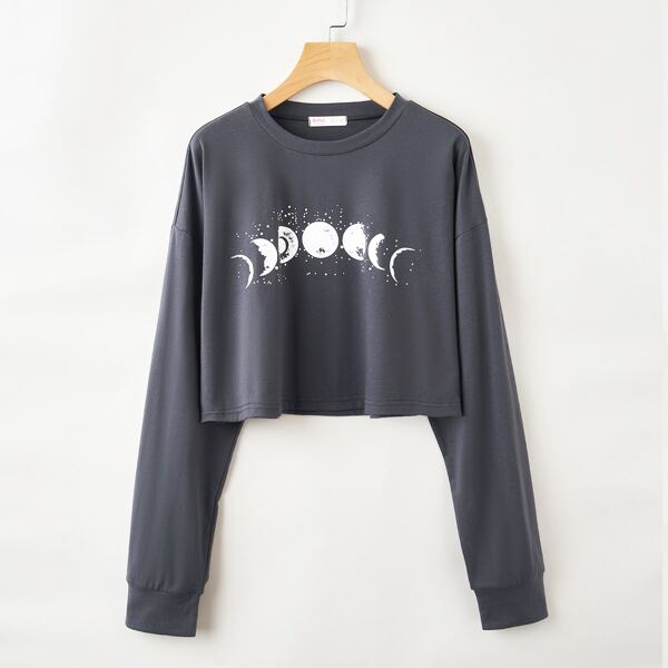

Plus Moon Graphic Crop Tee, Dark grey