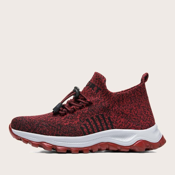 

Lace Up Decor Wide Fit Knit Sneakers, Red