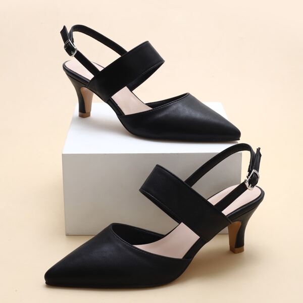 

Minimalist Point Toe Slingback Pumps, Black
